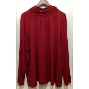 Susan Graver Womens Top Liquid Knit Ruched Mock Neck Size 3X Red Office Business